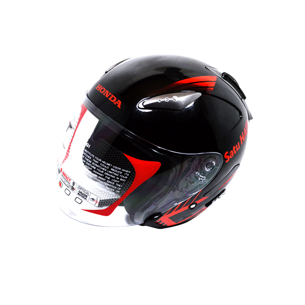 Helm Honda Half Face KYT Black Red (XL)