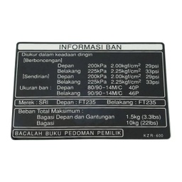 [87505KZR600] Label Tire Honda Vario Techno 125 Helm-In FI CBS